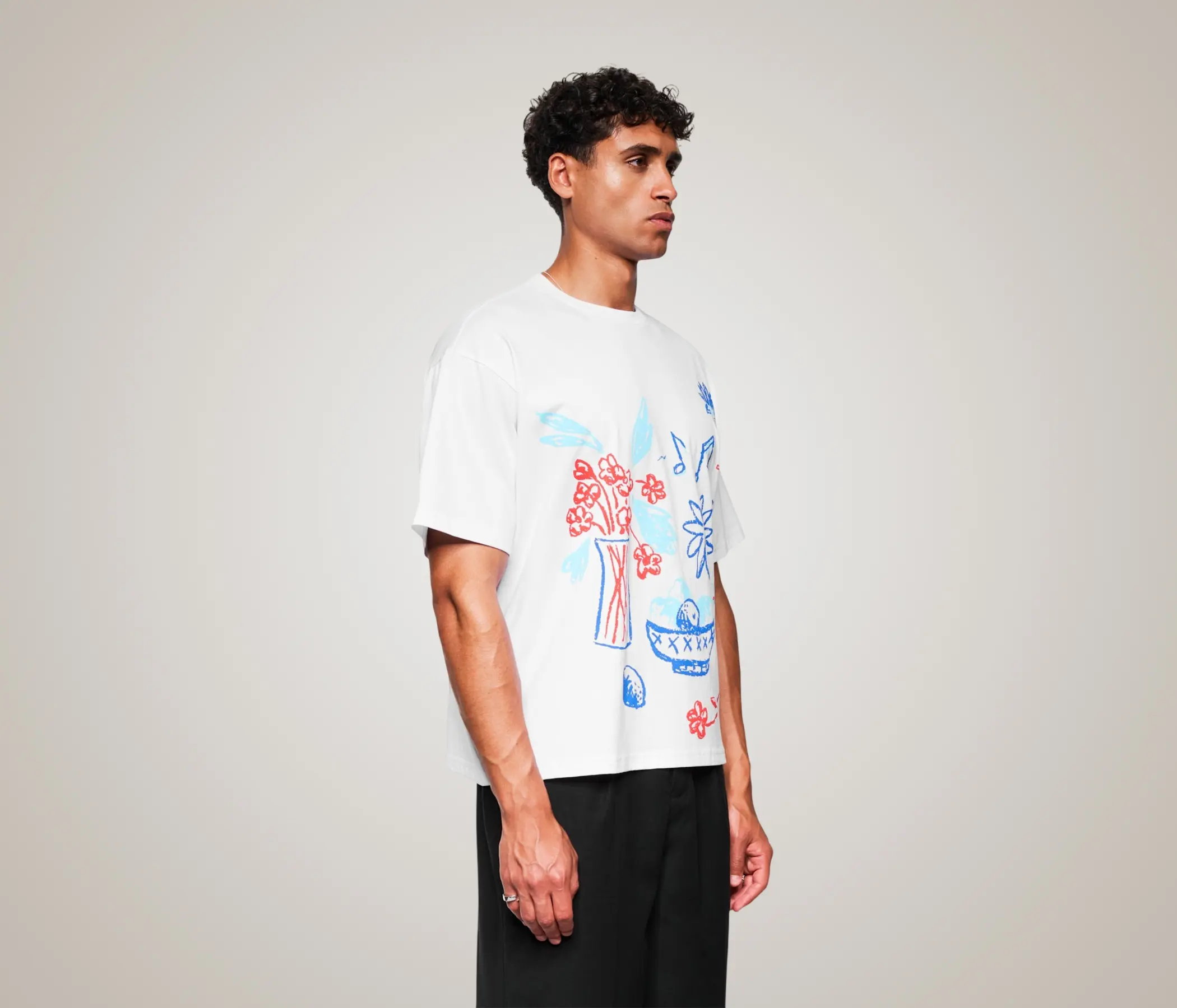 Men's Hand Painted Doodle Art White T-Shirt